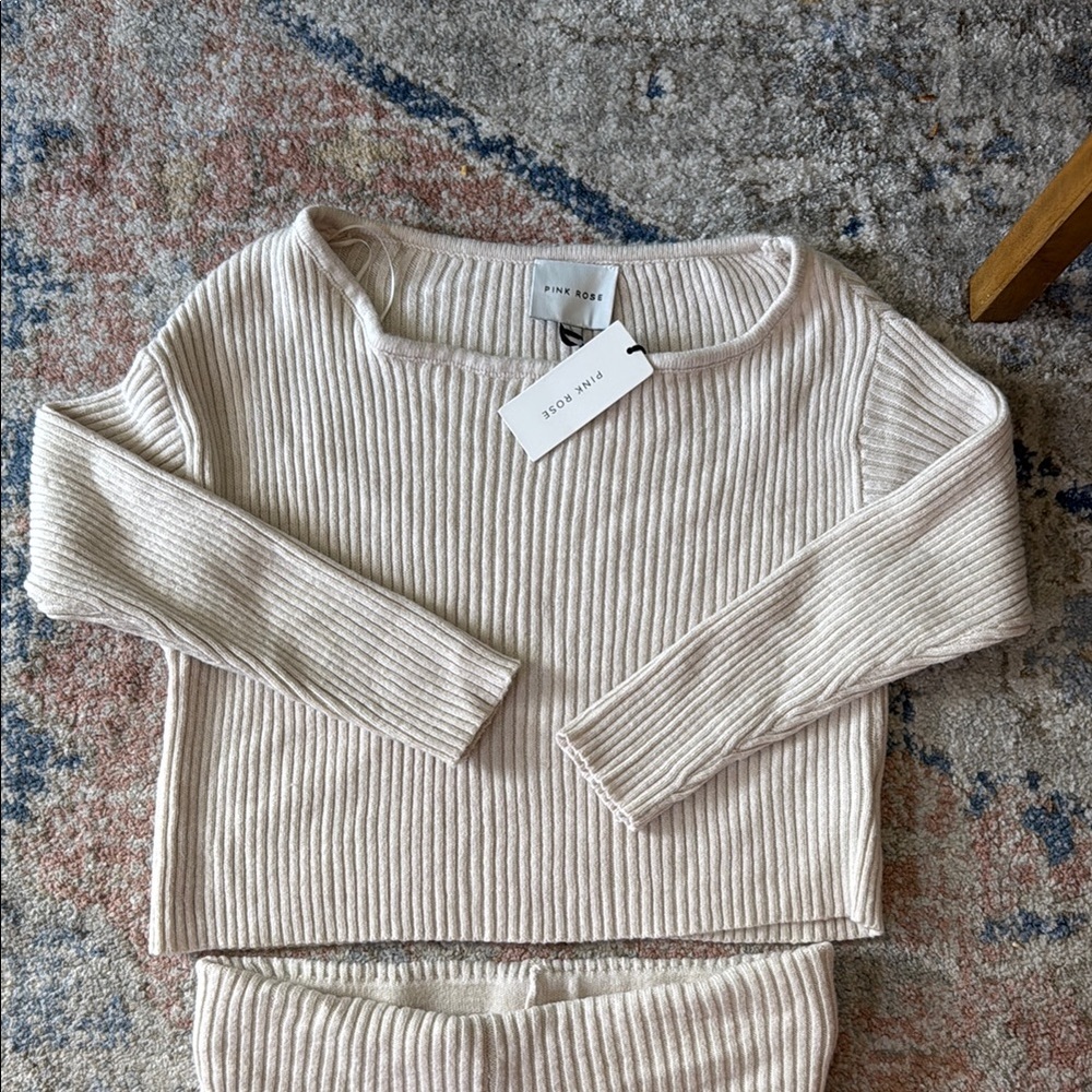 Ribbed Cream lounge set